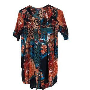 Women’s Long Button Front Tunic w/Pleats Down the Back Vibrant Colors sz 12W